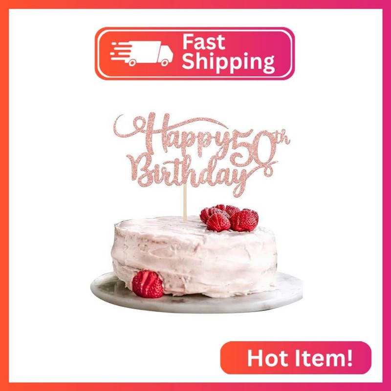 Rsstarxi 1 Pack Happy 50th Birthday Cake Topper Rose Gold Glitter 50th Birthday