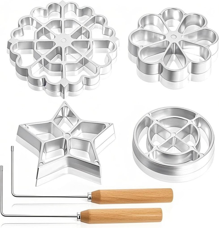 6 Pack Bunuelos Molds with Handles, Rosette Timbale Iron Set with 2 Interchangea gallery