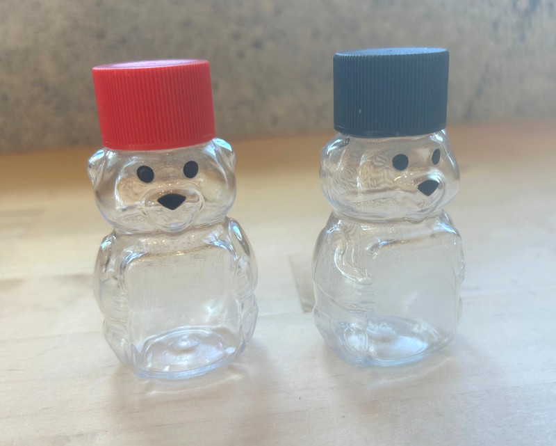 Plastic Honey Bear Bottles -2 oz Clear Reusable Mini Jars with Lid - Qty 2