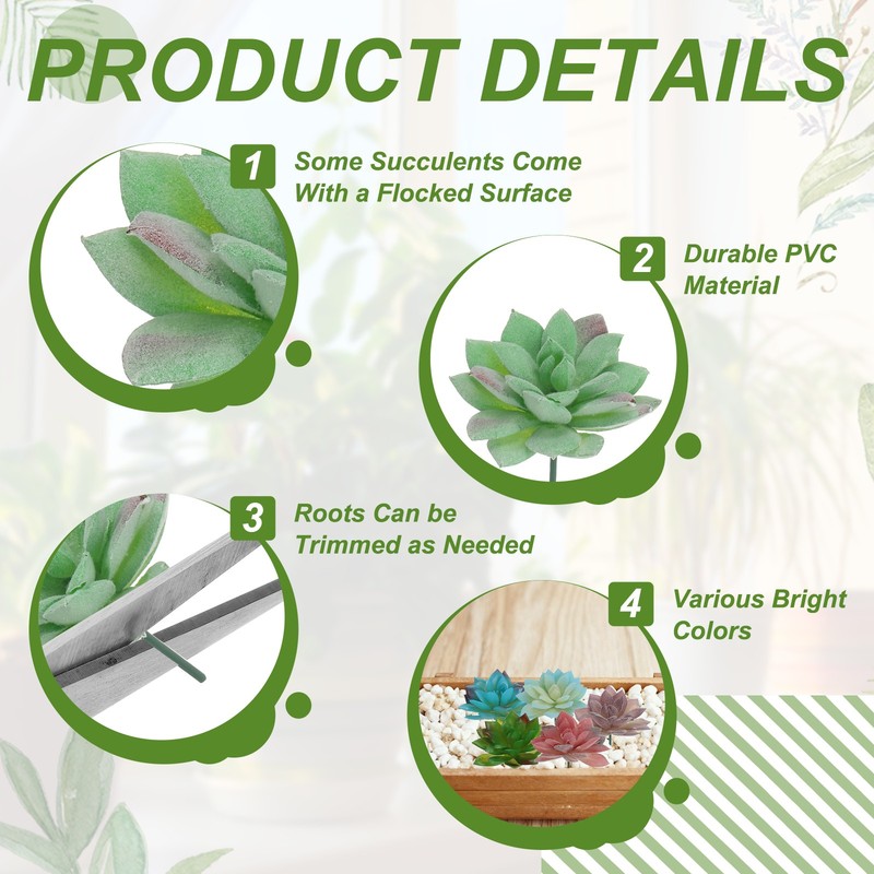 6 Pcs Artificial Succulent Plants, Faux Artificial Flocking Lotus, Green gallery