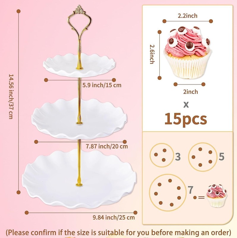 3 Tier Cupcake Stand Holder Plastic Cup Cake Stand 9.84 x 9.84 x 1.18 in gallery