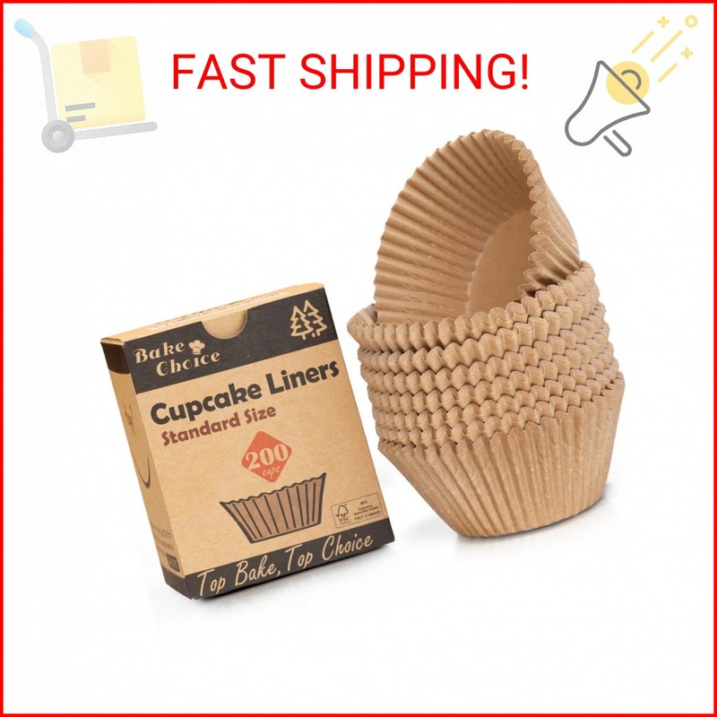 Bake Choice Non-stick 200pcs Standard Cupcake Liners for Baking, Natural, Food-g