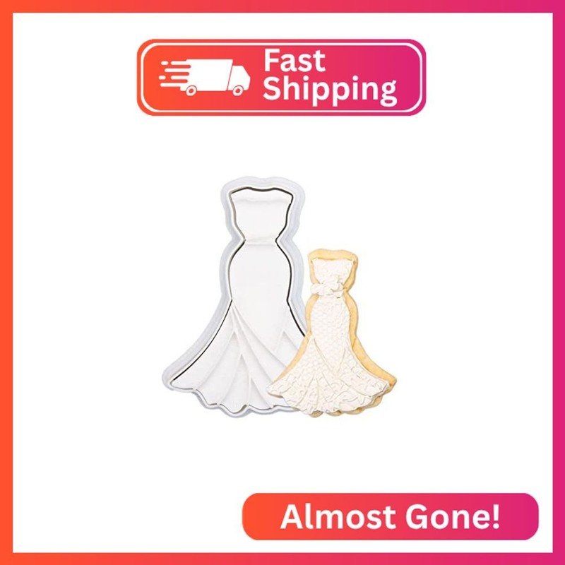 Flycalf Dress Cookie Cutters with 3D Stamper Handle Kitchen PLA Cake Decorating