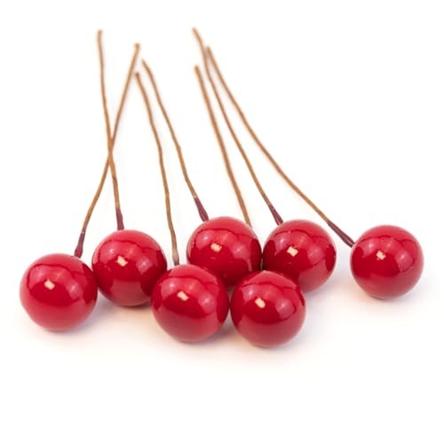 100pcs Red Artificial Holly Berries Lovely 0.4" Fake Berries on Wire gallery