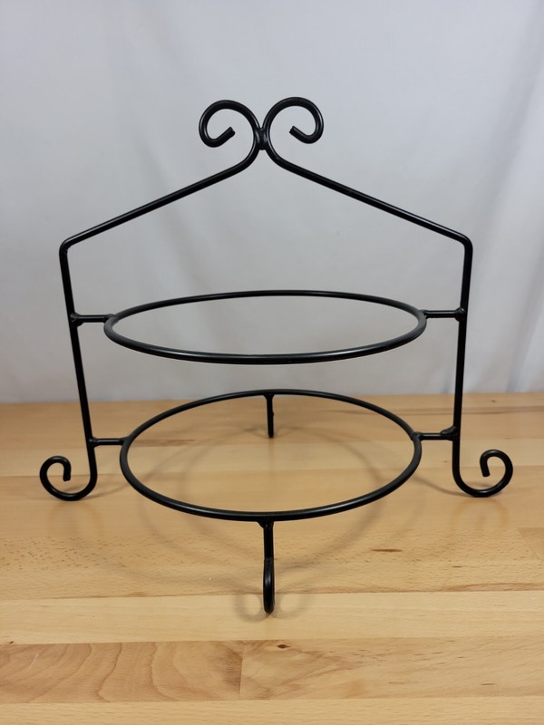 Black Wrought Iron Cupcake Cake Pie Plate Holder Double Rack 2 Tier Stand USA