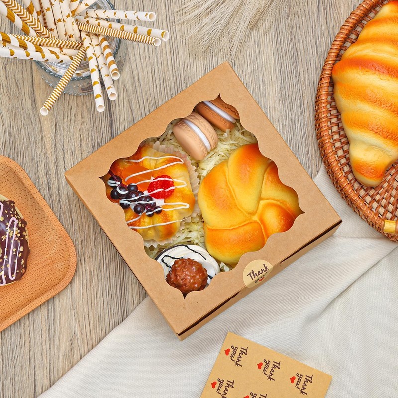 Moretoes 15pcs Cookie Boxes with Window, 6x6x3in Brown Bakery Boxes for Treat... gallery