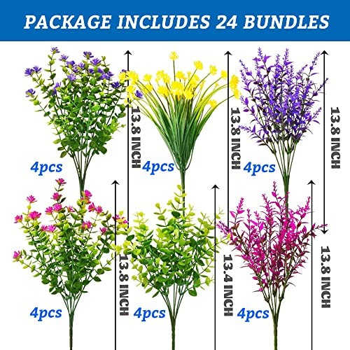 24 Bundles Artificial Fake Flowers Outdoor, 6 Styles UV 24pcs Mixed Color gallery