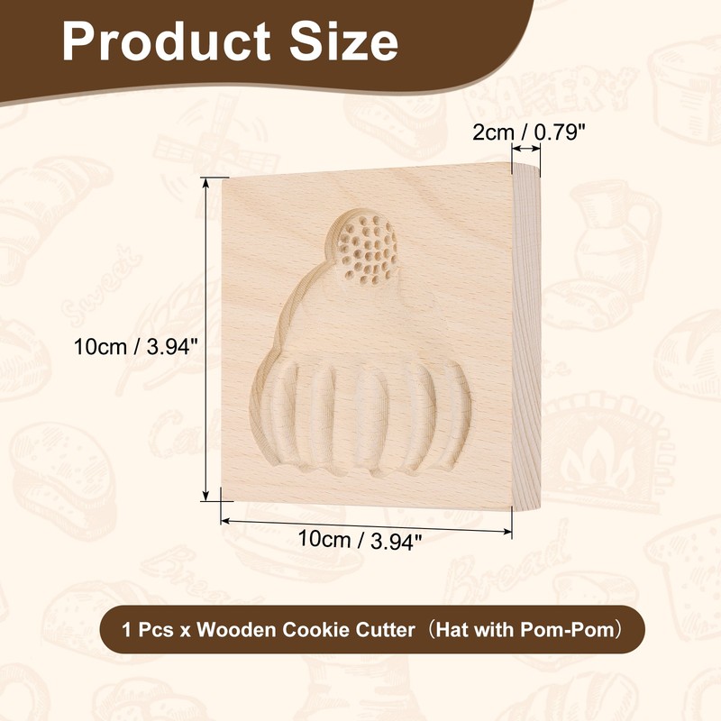 Cookie Stamp, Wooden Cookie Biscuit Cutter (Hat with Pom-Pom) gallery