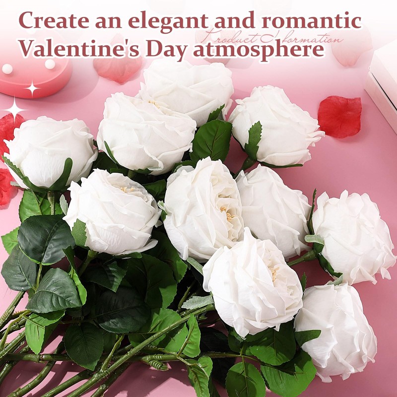 Daifunli 10Pcs Real Lifelike Peonies Artificial Flowers Faux Austin Rose Long gallery