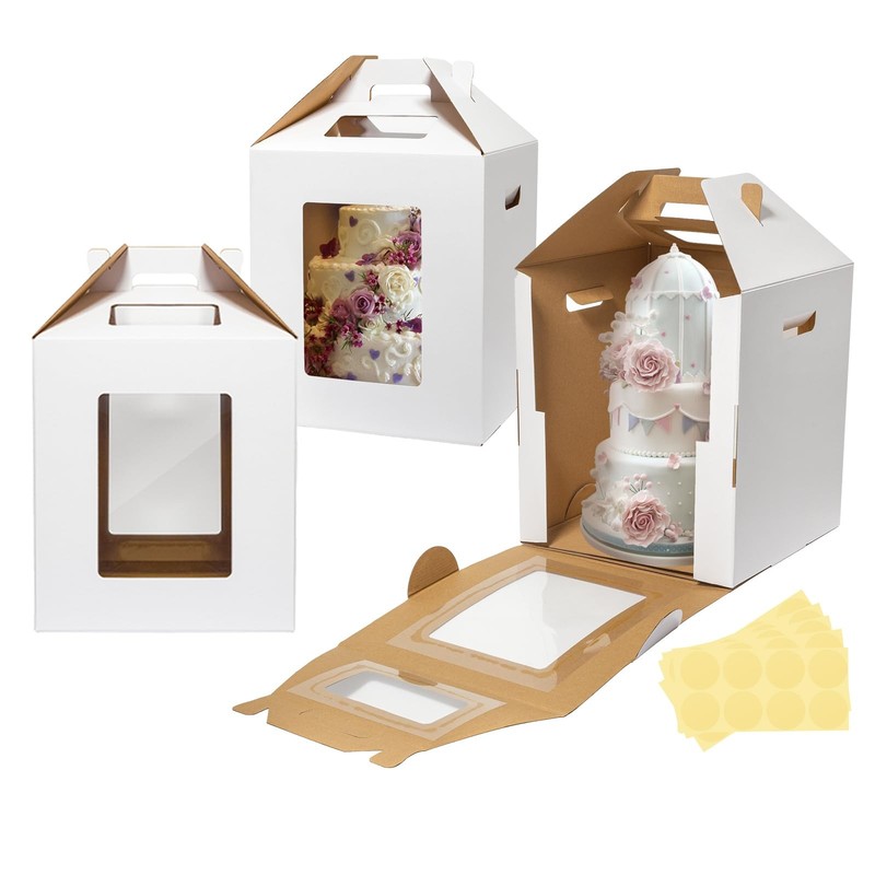 3 Pack Tall Cake Boxes for Tier Cakes 14x14x16 Inch Disposable Layer Tall Bak…