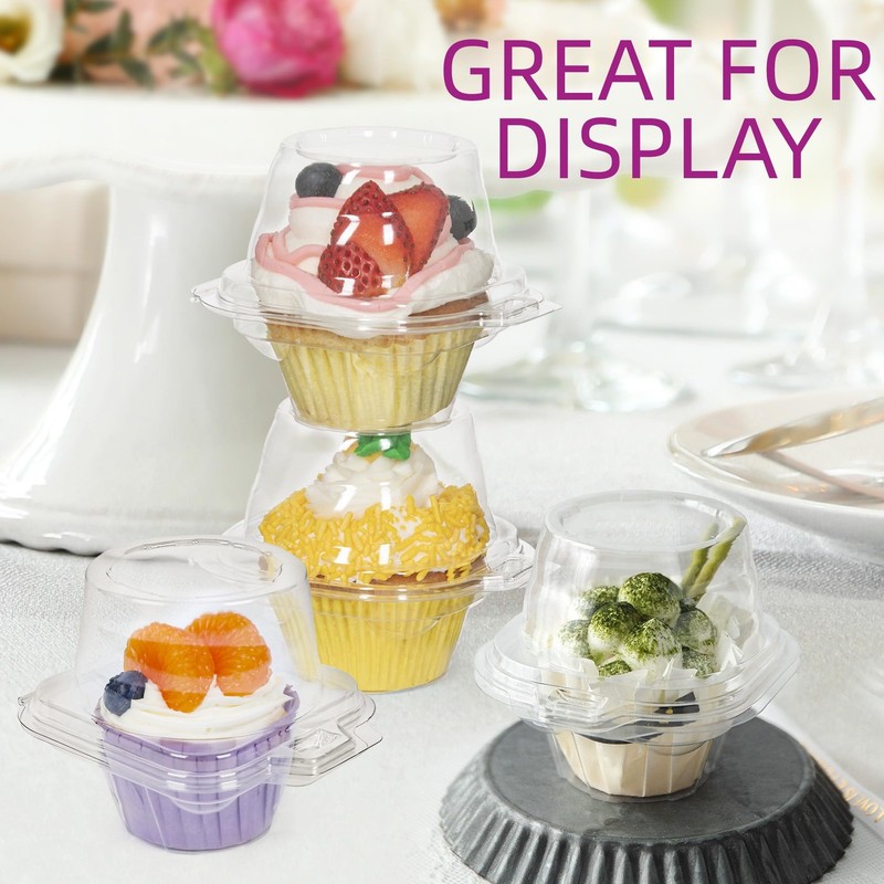Individual Cupcake Containers, 100 Pcs Plastic Clear Cupcake Boxes, Disposabl... gallery