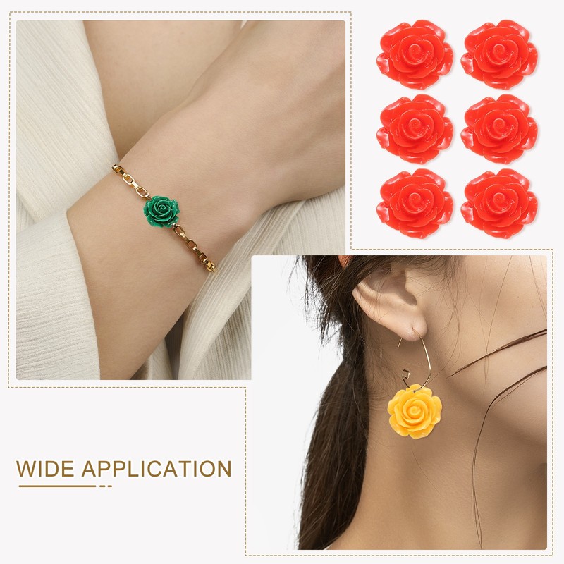 50Pcs Red Resin Rose Flower Beads 20mm Flatback Flower Charm gallery