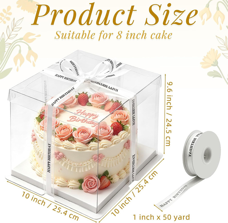 6 Pack Clear Cake Box with Ribbon - 10 X 10 X 9.75 Inch Tall PET Cake Carrier Bo gallery