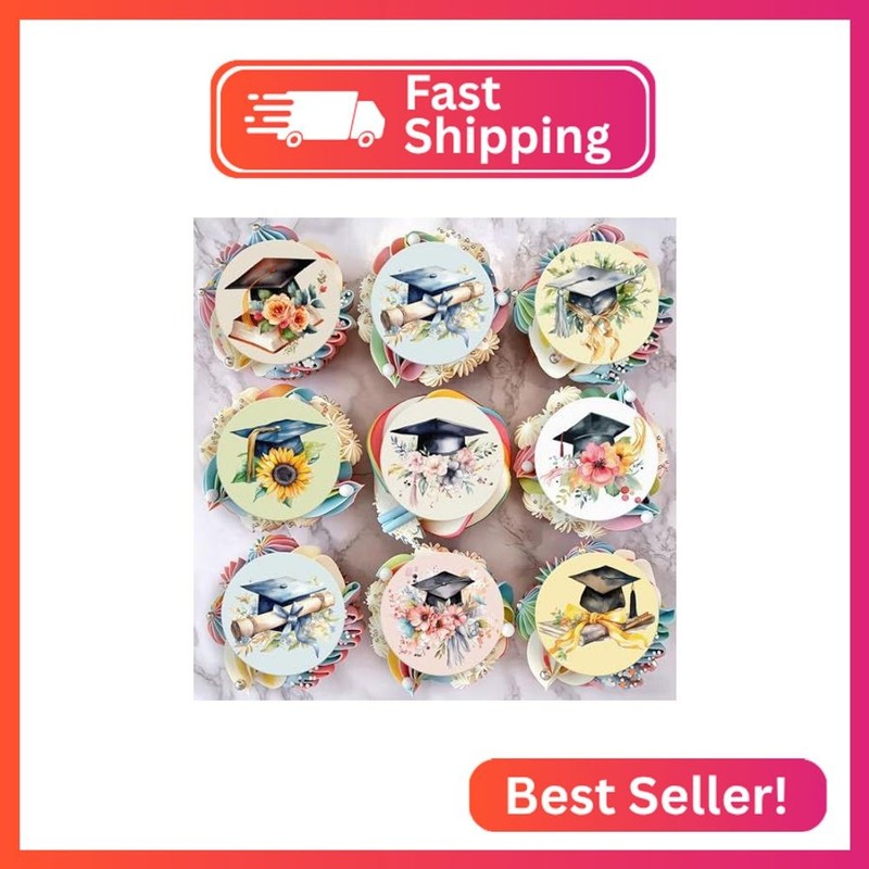 Fyeoxle 36pcs Edible 2026 Graduation Cupcake Toppers Wafer Paper Grad Cap Diplom