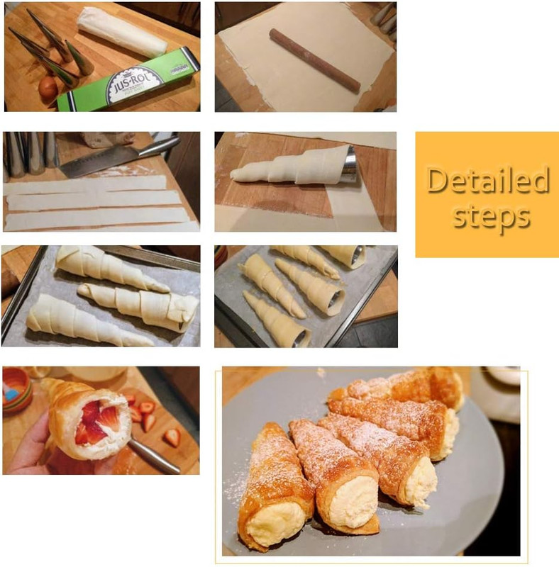 15 Pcs Stainless Steel Cannoli Tubes Set,Non-Stick Cone Cream Horn Molds and Dia gallery
