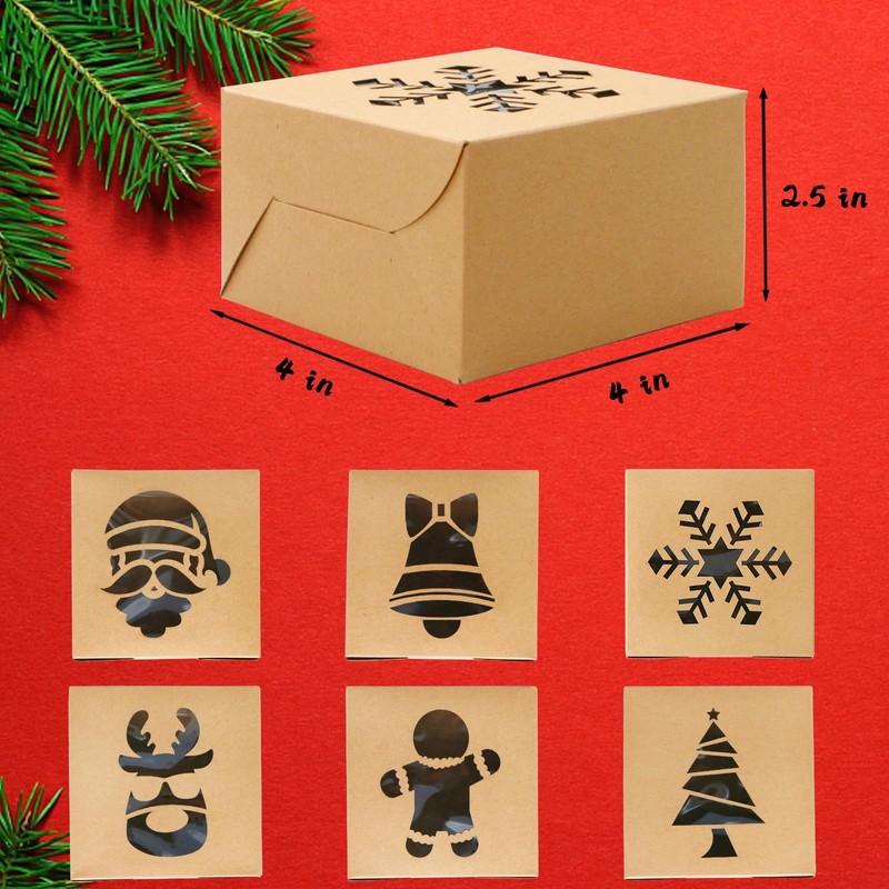 36 PCS 4x4x2.5 Inch Brown Christmas Cookie Bakery Box Gift Pastry Donut gallery