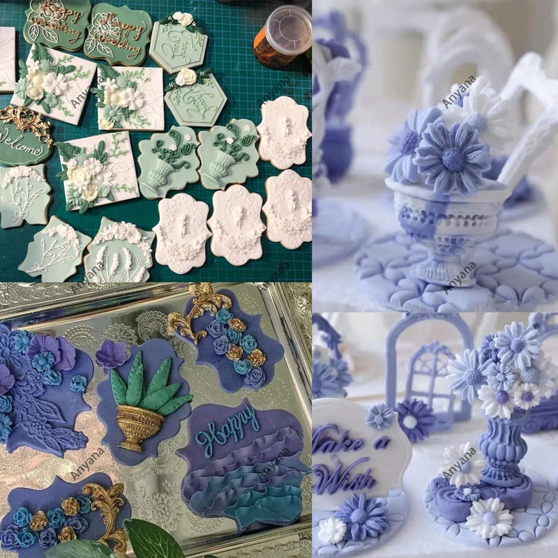 Flower Urns Vases Pots Silicone Mould Cake Fondant Gum Paste Mold for Sugar Past gallery