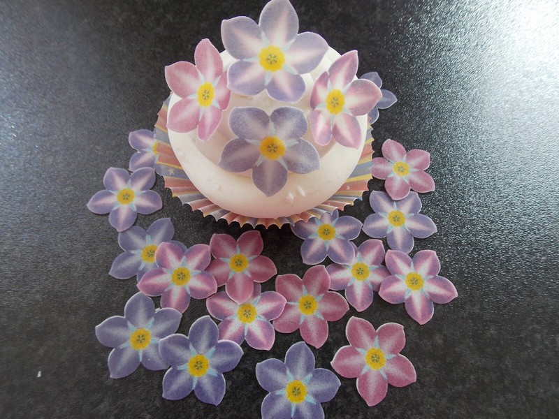 24 PRECUT Edible Purple forget me not Flowers wafer paper cake/cupcake toppers