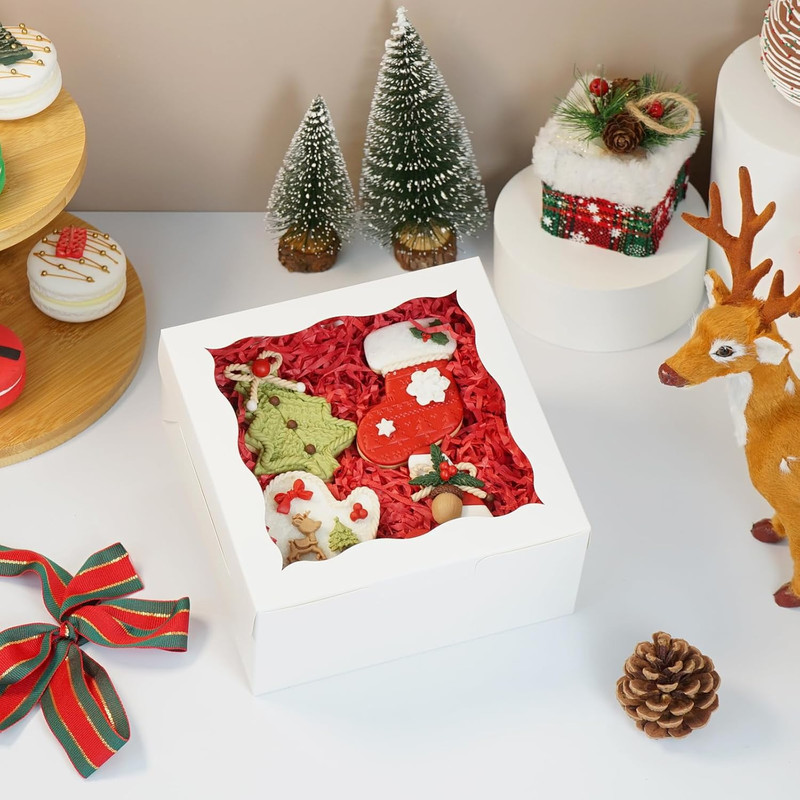20pcs Cookie Boxes with Window 6x6x3 Inch Bakery Boxes Treat Box Chocolate Straw gallery