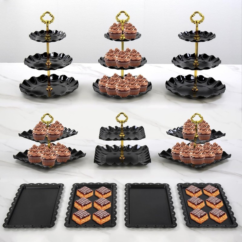 Pack of 10 Cake Stand Set W/ 3 x Two-Tier & 3 x Three-Tier Cupcake Stands