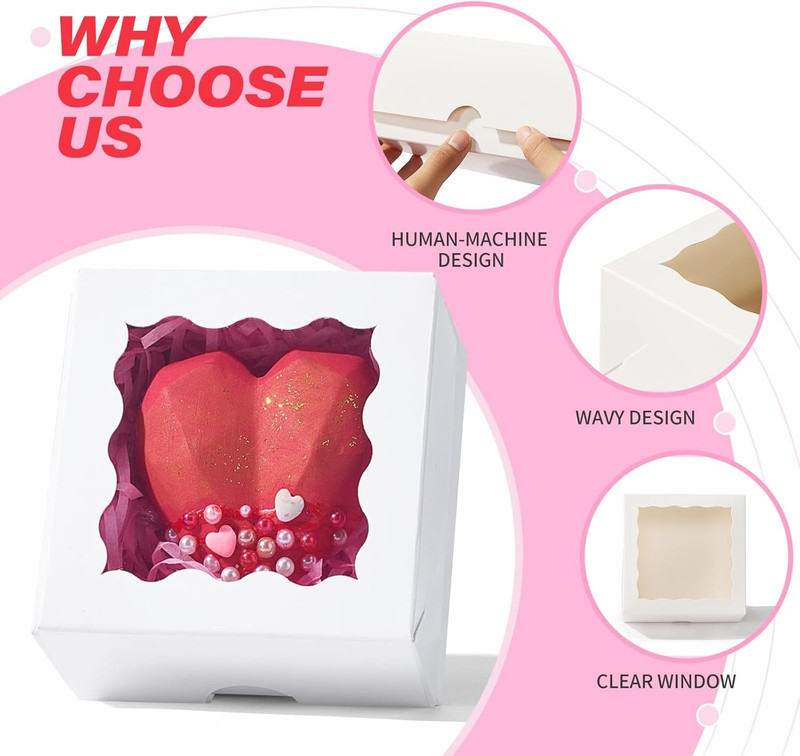 3x3x1.5Inches 50 Pcs Mini Bakery Boxes with Window for Homemade Soap,Cookies,Cho gallery