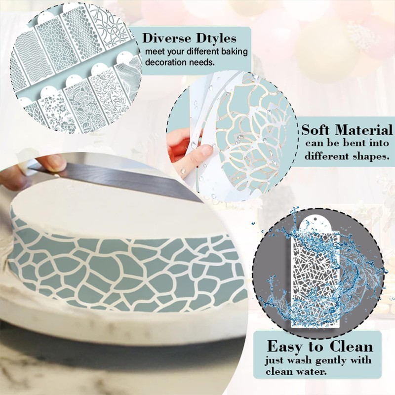 12 Pcs Cake Stencils Cake Templates Set Floral Leaf Linear Stripe Lace Irregu... gallery