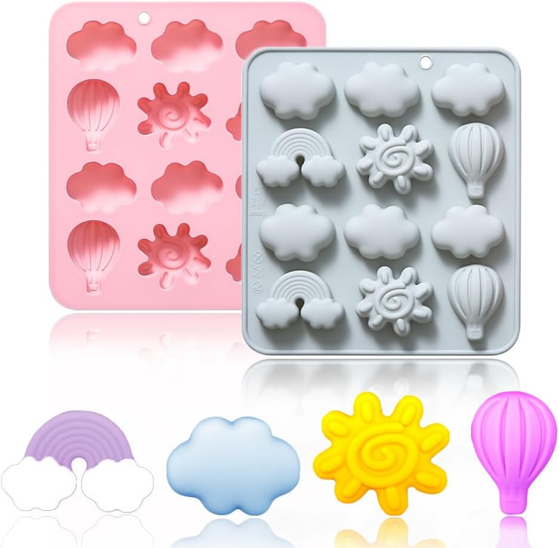 Paquete de 2 moldes de silicona para chocolate 12 cavidades diseno de sol nube