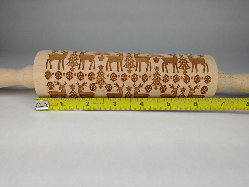 Wooden Embossing Rolling Pin Reinfeer Snowflakes Pine Trees Christmas Cookies gallery