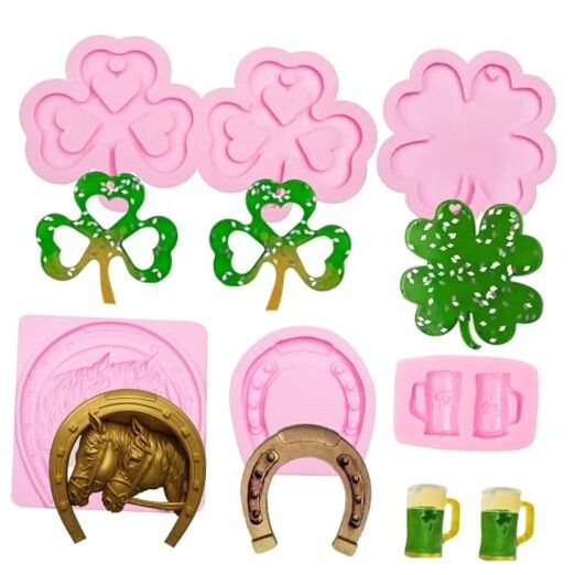 St. Patrick’s Day Silicone Chocolate Molds, 5 Pieces Shamrock Pink(XL361)
