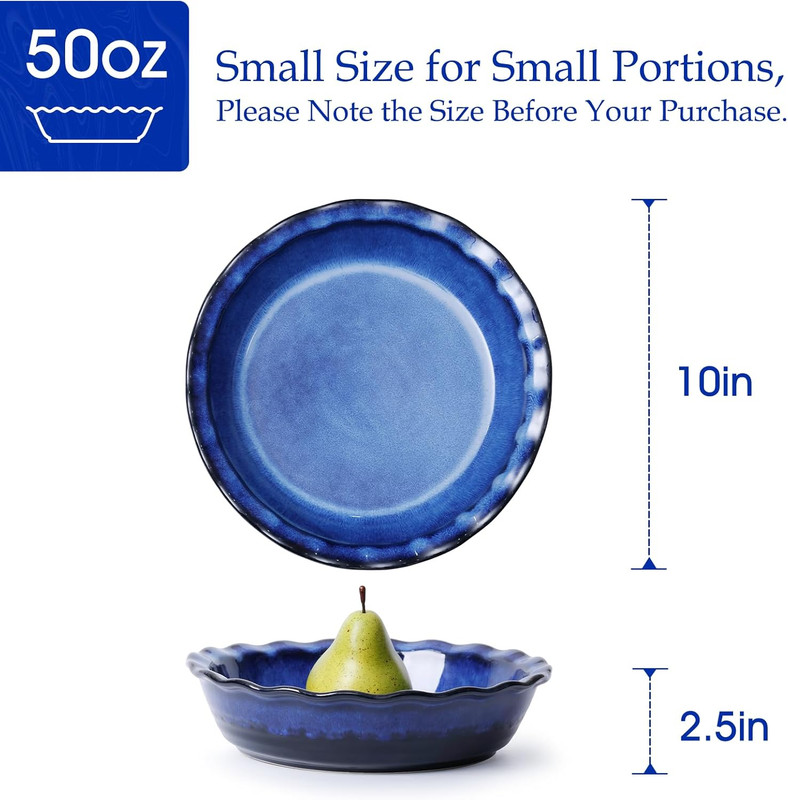Ceramic Deep Baking Dish Oven Proof, 10In Large Pie Dish, Dishes, Blue Porcelain gallery