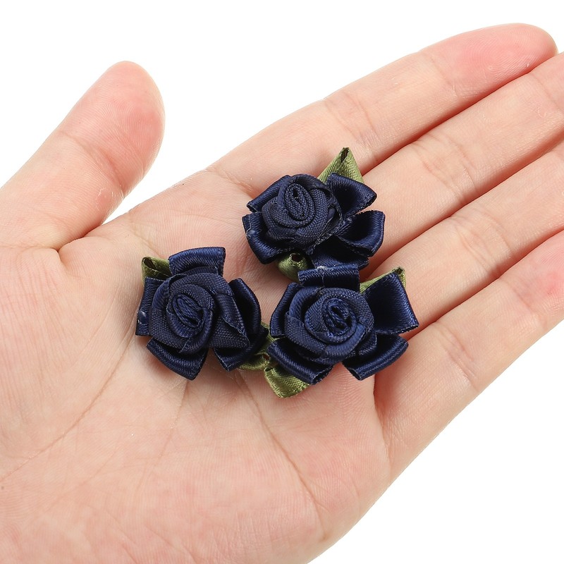 20Pcs Mini Satin Ribbon Roses Small Rosettes Fabric Flowers Navy Blue gallery