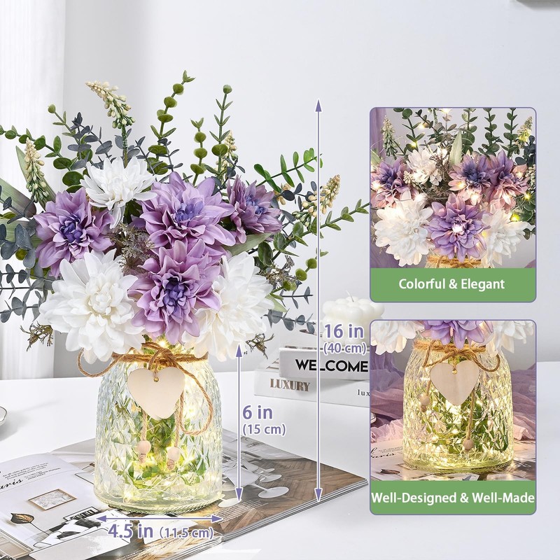 Martine Mall Fake Flowers In Vase Lights Faux Flowers In Vase Dahlia Artificial gallery