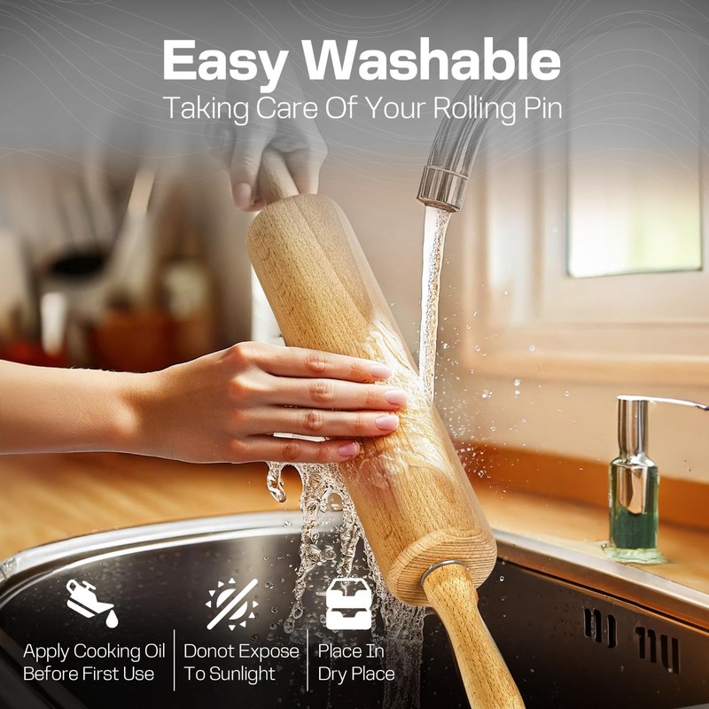 Wooden Rolling Pin 17.6 Inch with Rotating Ergonomic Handles – free shipping gallery