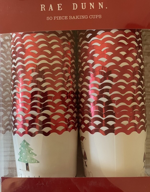 Rae Dunn Christmas Tree & Santa Cupcake Wrappers Baking Snack Cups Red Gold 50pc