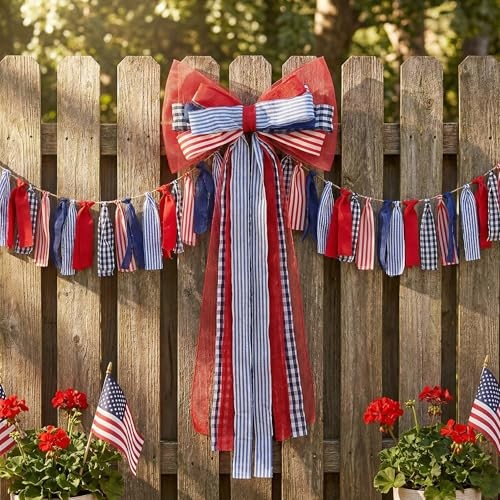 Sincere Party 4th of July Patriotic Indoor Outdoor Giant Bow Garland gallery