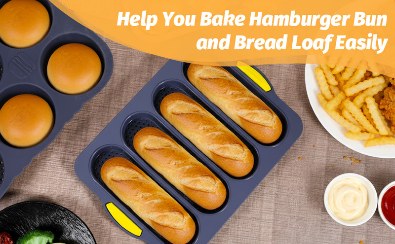 3 Pcs Silicone Baguette Pan and Hamburger Bun Pan Set, Silicone Bread Loaf Pans gallery