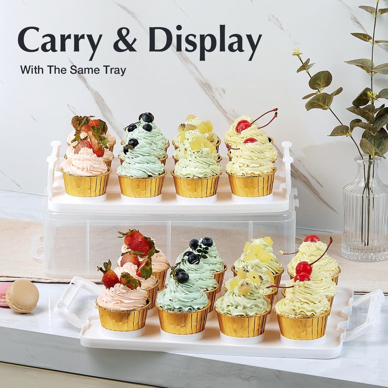 Plastic Cupcake Carrier 24 Count, 2-Layer Cupcake Holder Carries with Lid & H... gallery