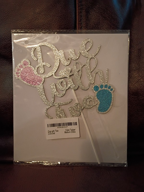 Due With Two Cake Topper Silver Glitter Pink & Blue Twins
