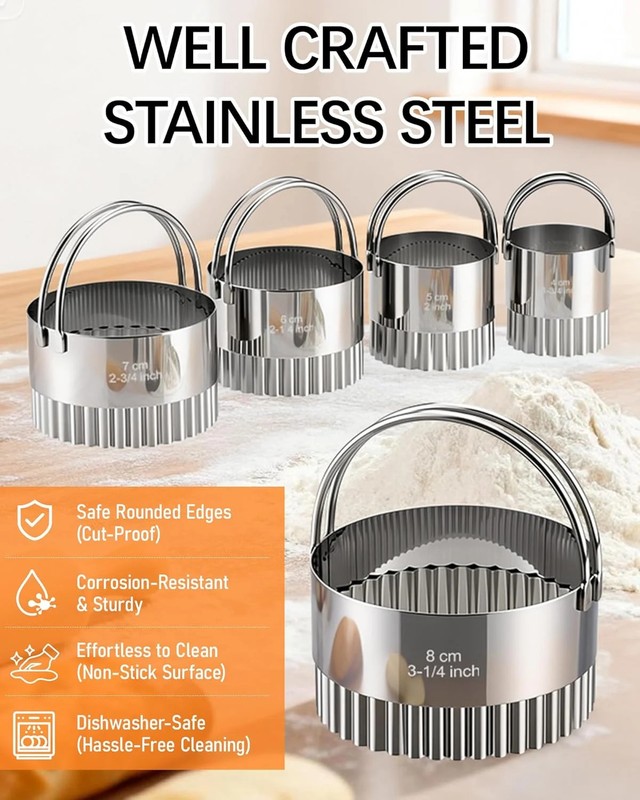 Biscuit Cutter Set with Handle, 5 Piece Stainless Steel Fluted Round Cookie Cutt gallery