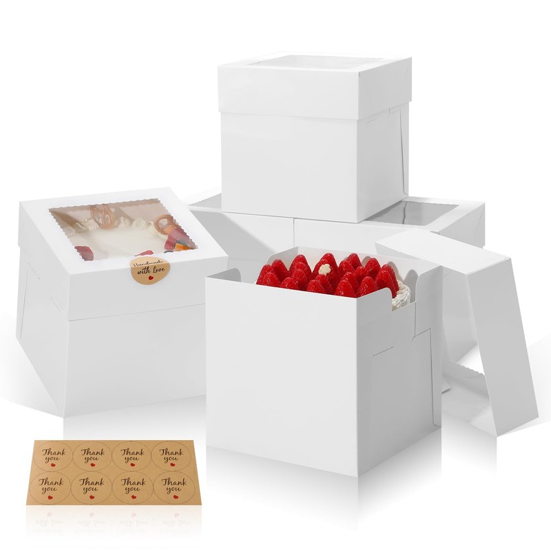 15Pcs 8x8x8 Inches Cake Boxes, Square Bakery Boxes with Window, Cajas Pastele…