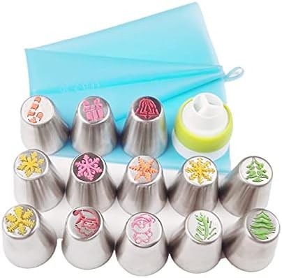 15 Pcs Christmas Decorations Piping Bags and Tips Set 13 Piping Tips Set Icing