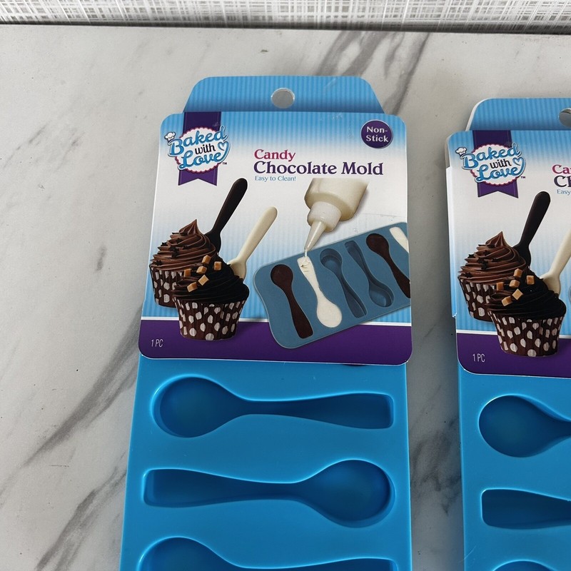 Silicone Spoon Shaped Candy or Ice Molds Lot of 2 Trays New! Blue NonStick BxY gallery