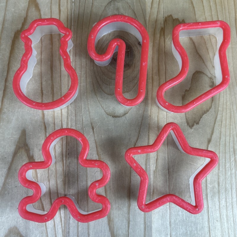 Christmas Cookie Cutter Set Of 5 3 Inch Plastic Stocking Cane Snowman Star