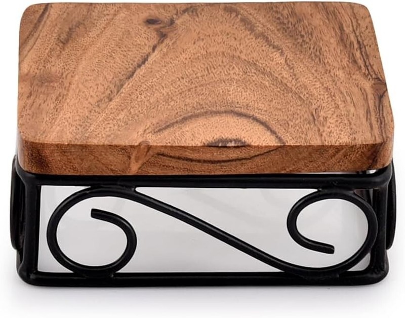 Riser Tabletop Square Dessert Stand Risers with Rustic Brown Wood Top Shelf and gallery