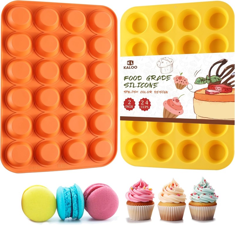 2PCS Silicone Mini Muffin Cupcake Pan, Kaloo Nonstick 24 Cups Silicone Muffin