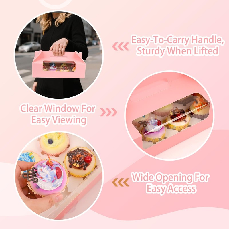 30 Pcs Cupcake Boxes, 12 Count Muffin Boxes with Handle, Window, and Inserts,... gallery