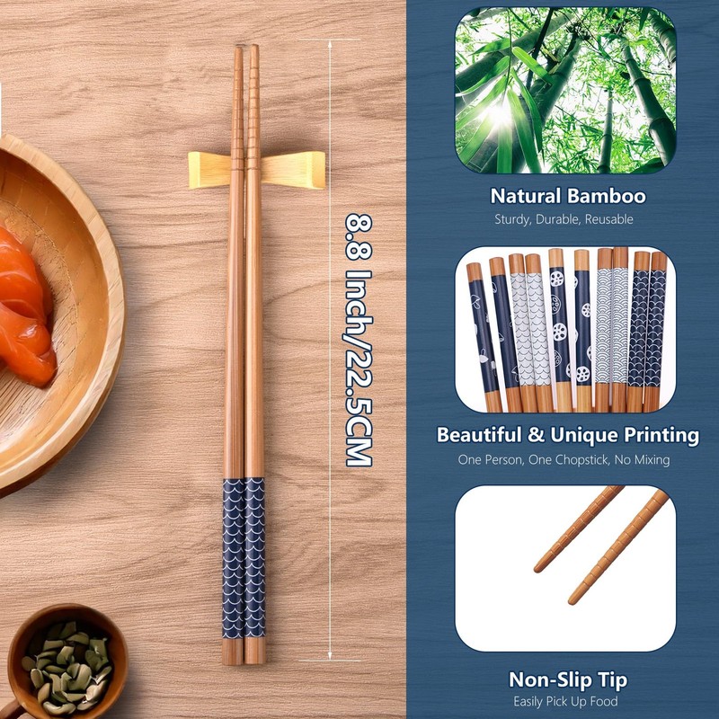 5 Pairs Bamboo Chopsticks Reusable Chop Sticks Japanese Style Bamboo Chopstic... gallery