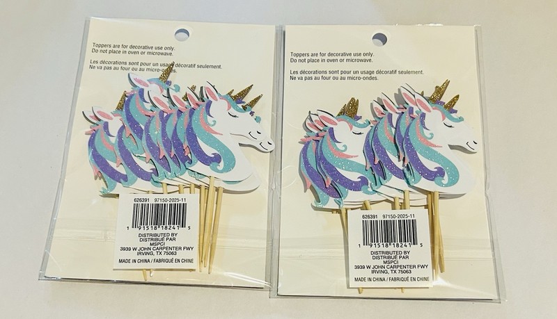 New 24 Unicorn Toppers Food Safe Blue Pink Gold Purple Glitter Bamboo and Paper gallery