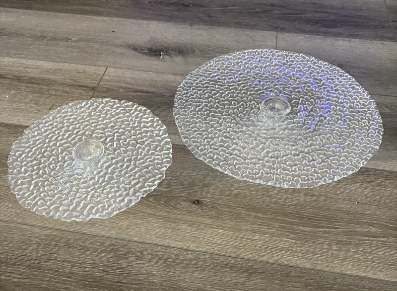 Celebrate & Savor Clear Pebbled Glass Cake Stand Platters Set Of 3 gallery