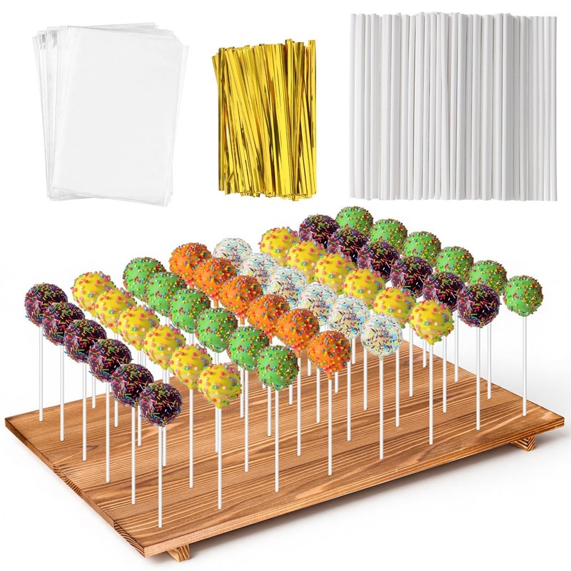 48 Holes Wood Cake Pop Stand, 16.5 x 12 x 1 Inch Wooden Cake Pop Display Hold…